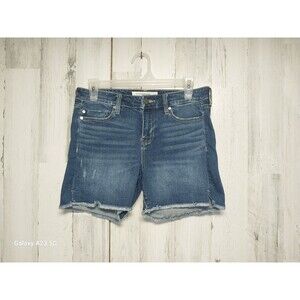 Liverpool Womens Shorts Cut-Off Dark Wash Denim Blue Whiskering 5" Inseam Size 4